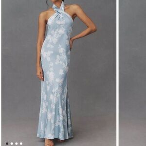 BHLDN Ruby Twist Halter Satin Gown Anthropologie